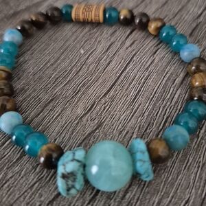 Dreamy Handmade Natural Tigers Eye And Amazonite Braclet!